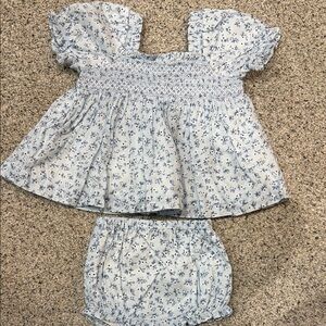 Janie and Jack Light Blue Floral Smocked Top & Bloomers